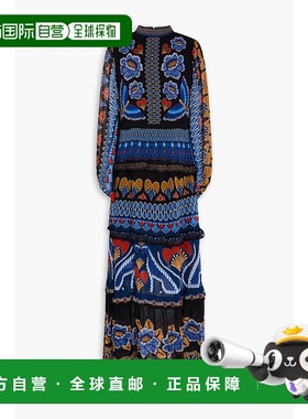 1h可退 潮奢 FARM RIO 女士 荷叶边印花乔其纱长款连衣裙 312343A