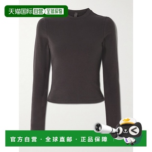 1h可退 潮奢 SKIMS 女士 Heather 弹力棉质针织浅灰色上衣 APTSH0