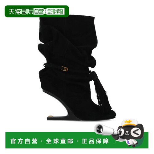 BALMAIN 女士靴子 HN1TA262LCTA0PA CO 黑色 流苏圆头短靴高跟