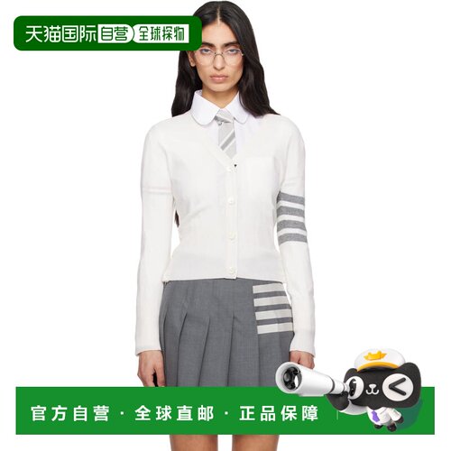Thom Browne 汤姆 布朗 女士 白色 Classic Cashmere 4-Bar V-Nec