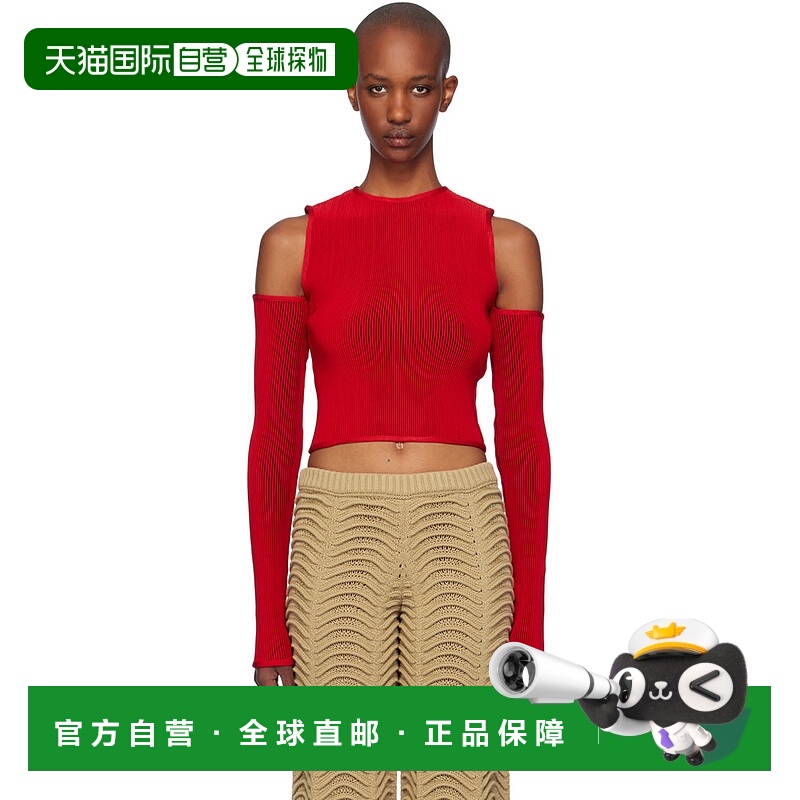 1h可退 潮奢 ISABOULDER 女士 红色 Quarter Shoulder Crop T 恤