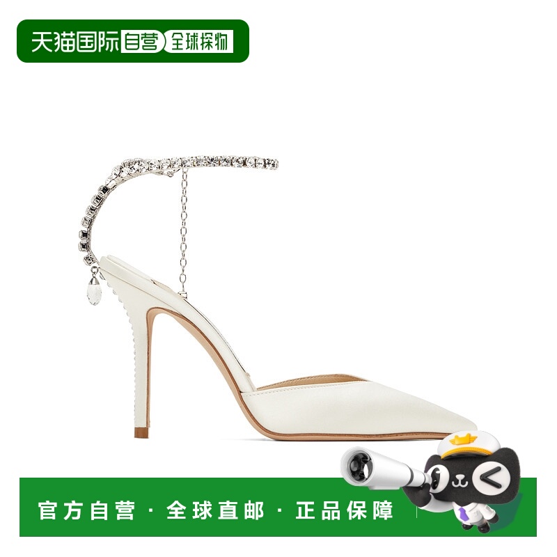 1h可退 JIMMY CHOO 女士凉鞋 SAEDA100SATINIVORYCRYSTAL尖头高跟