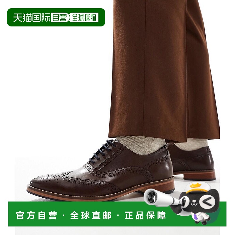 潮奢 ASOS 男士 and colour details 设计棕色皮质天然色鞋跟布洛