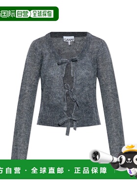 GANNI 女士针织毛衣 K24112666921 SS2025 灰色 Drawstring Cardi