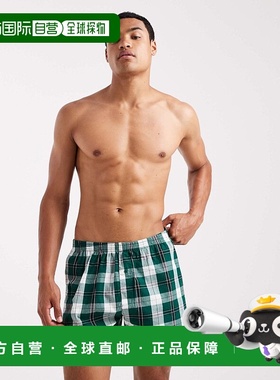 1h可退 潮奢 ASOS 男士 设计梭织绿色格纹四角裤(2件套)