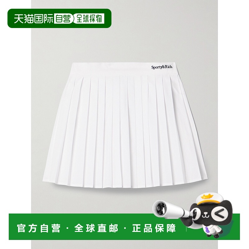 1h可退 潮奢 SPORTY & RICH 女士 Anae 刺绣褶裥棉质府绸迷你半身