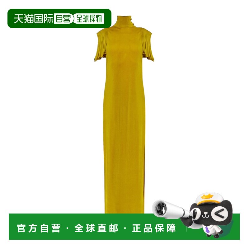 ALAIA 女士连衣裙 AA9R3014K178C244 CO 黄色高领连衣裙 长裙