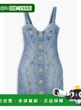 1h可退 潮奢 Balmain 巴尔曼 女士 纽扣短款牛仔连衣裙 DF1R2365D