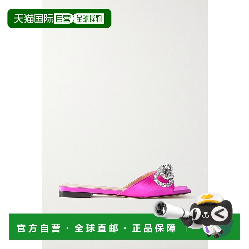 1h可退 潮奢 MACH & MACH 女士 双蝴蝶结水晶装饰绸缎凉拖 PF23S0