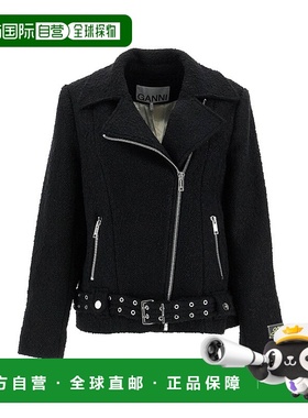 GANNI 女士外套 W0026099 SS2025 黑色 Boucle Wool Biker Jacket