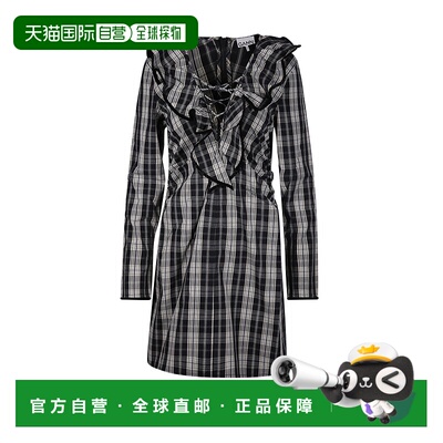 GANNI 女士半身裙 F8749099 SS2024 黑色 CHECK COTTON MINI DRES