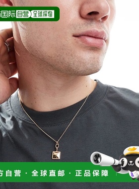 1h可退 潮奢 ASOS 男士 设计方形吊坠项链(金色)