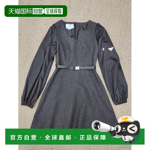 PRADA 女士连衣裙 P3E86H1Y3ZF0B70 AW2021 灰色 腰带连衣裙