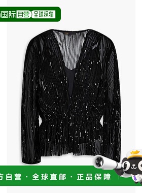 1h可退 潮奢 Maje 女士 珠片精饰薄纱上衣 MFPTO01092BLACK