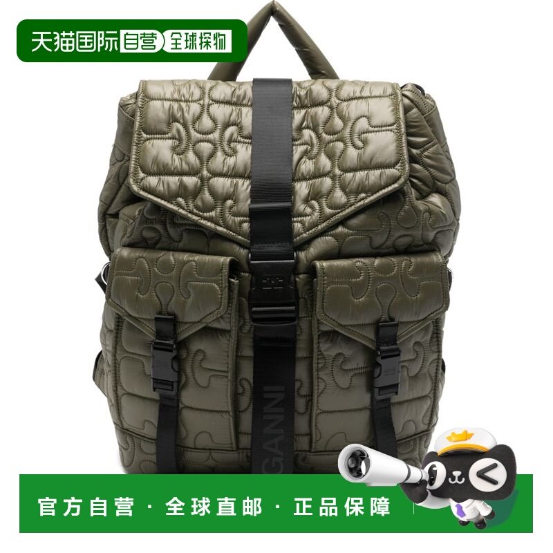 GANNI 女士双肩包 B2080004861 SS2026 绿色 绗缝翻盖口袋背包,箱包皮具/热销女包/男包,通用款女包,淘宝优惠券,粉丝福利购,淘宝优惠卷