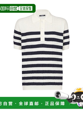 BALMAIN 男士T恤 EH1GB066KI01GCR SS2025 白色 条纹羊毛针织Polo