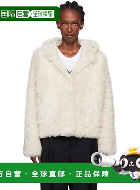 1h可退 潮奢 YVES SALOMON 女士 灰白色 Short Hooded 毛皮夹克 2