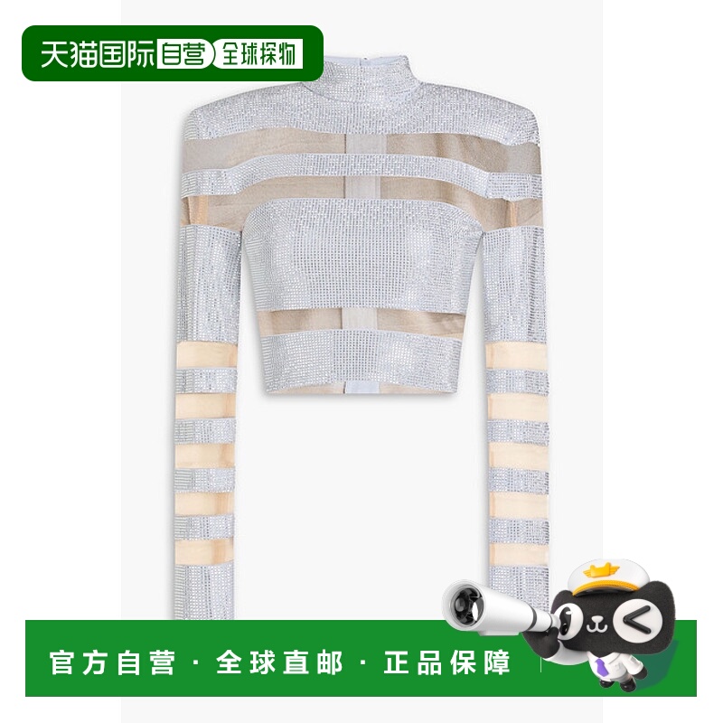 1h可退 潮奢 Balmain 巴尔曼 女士 水晶装饰针织薄纱高领上衣 AF4