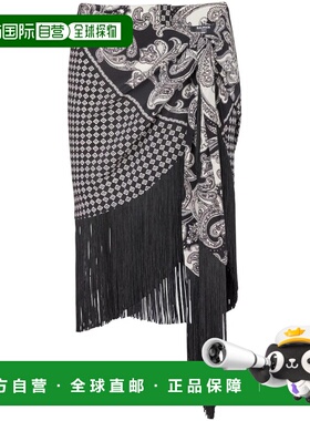 BALMAIN 女士半身裙 CF1LC225SD29EDK AW2024 黑色 Fringed silk