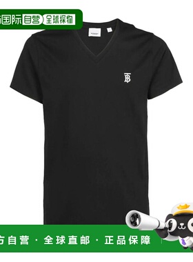BURBERRY 男士T恤 80172551 SS2022 黑色 专属标识装饰 V 领棉质