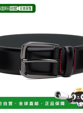1h可退 潮奢 HUGO 雨果 男士 黑色 Leather Branded Buckle 腰带
