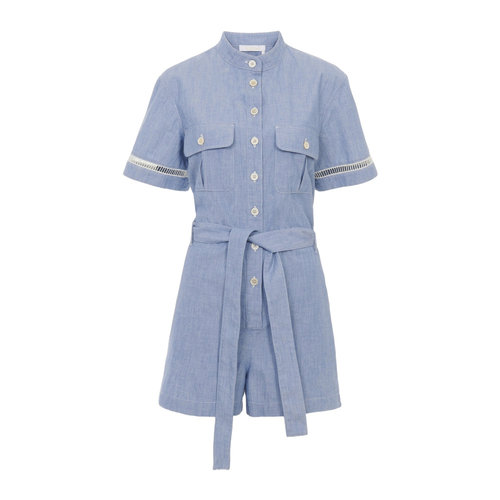 香港直邮CHLOÉ 女士连体裤 C24UDL011574A7 SS2024 蓝色 纽扣短袖