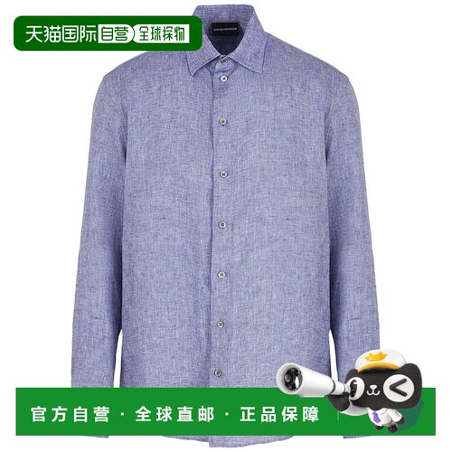 EMPORIO ARMANI 男士衬衫 01SM0L010F9919 CO阿玛尼亚麻蓝色长袖