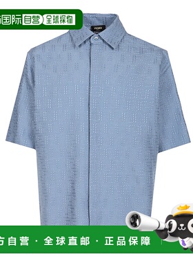 FENDI 男士衬衫 FS1317AU6YF0U6K AW2025 蓝色 FF 提花短袖衬衫