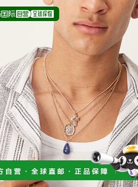 1h可退 潮奢 ASOS 男士 festival 设计半宝石吊坠项链(三件套)(金