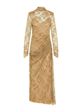 VALENTINO 女士连衣裙 BVAK92A694K9 SS2026 金色 蕾丝长袖连衣裙