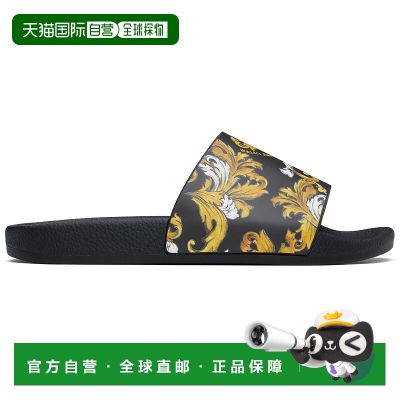 1h可退 潮奢 versace 范思哲 女士 黑色 Outline Barocco 拖鞋 E7