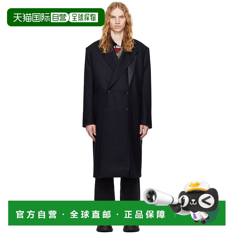 1h可退 潮奢 Y PROJECT 男士 海军蓝 Double Front 大衣 201CO006