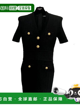 BALMAIN 女士半身裙 CF0R6032KF240PA AW2024 黑色 V领针织连衣裙