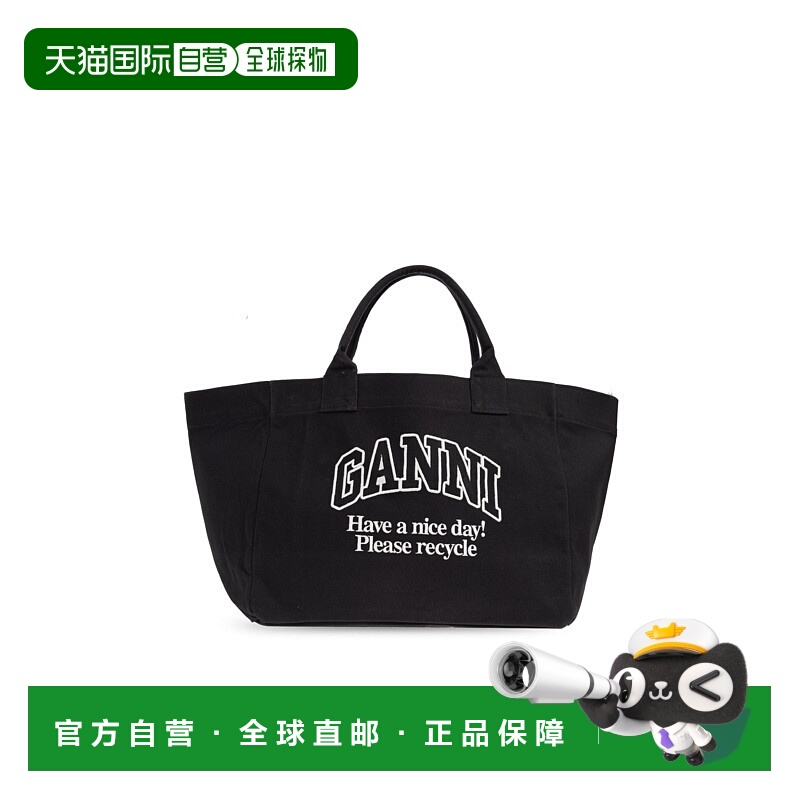 1h可退 潮奢 GANNI 甘尼 女士 XXL 黑色帆布手提包 A71815903