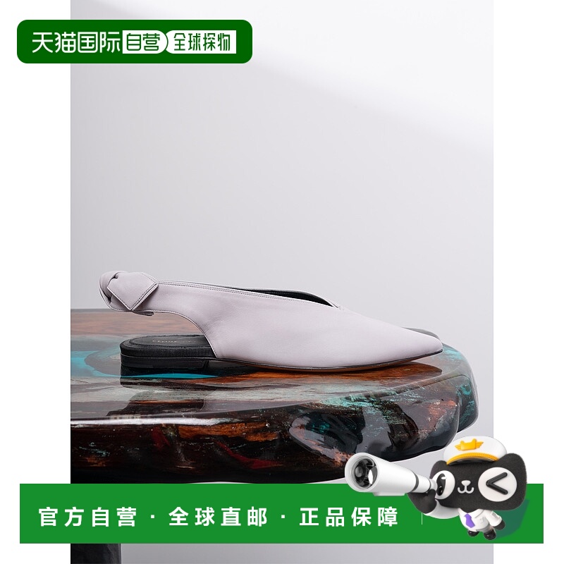 Celine思琳女士凉鞋灰色真皮绑带尖头平底拖鞋穆勒鞋单鞋半拖女鞋