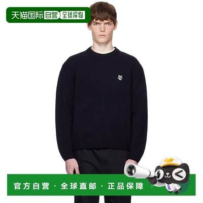 1h可退 潮奢 MAISON KITSUNE 男士 海军蓝 Fox Head Lambswool Co