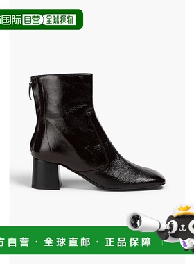 1h可退 潮奢 Sandro 女士 织纹漆皮短靴 SFACH00830CHOCOLATE