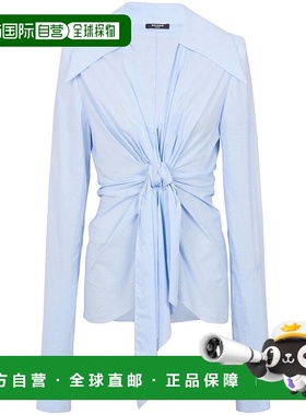BALMAIN 女士衬衫 CF1HU153CE60SLJ SS2024 蓝色 尖领领带衬衫