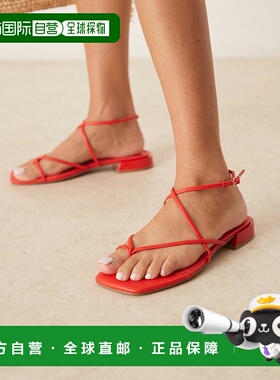 1h可退 潮奢 ASOS 女士 Flaunt barely there 设计宽版缠带平底红