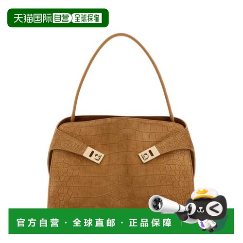 Salvatore Ferragamo 菲拉格慕 女士 Hug 驼色绒面革中号柔软肩包
