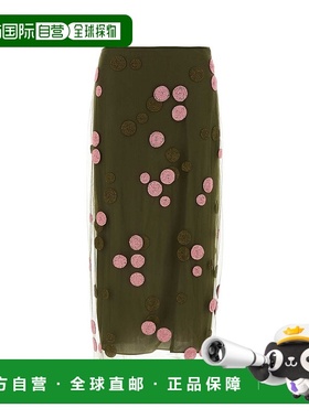 FENDI 女士半身裙 FQ7595ARUUF0TGC AW2024 绿色 珠饰薄纱中长半