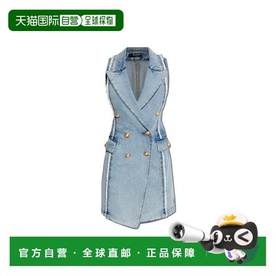 1h可退 BALMAIN 女士外套 EF0R5111DF756FC SS2025 蓝色 无袖牛仔