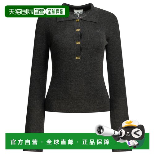 GANNI 女士针织衫 A1070125252 CO 灰色 Mini Ribbed Merino Polo