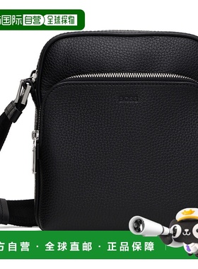 1h可退 潮奢 BOSS 波士 男士 黑色 Embossed-Logo Reporter 斜挎