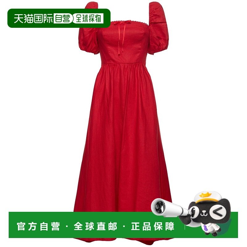 1h可退 潮奢 REFORMATION 女士 Marella亚麻泡泡袖迷笛连衣裙