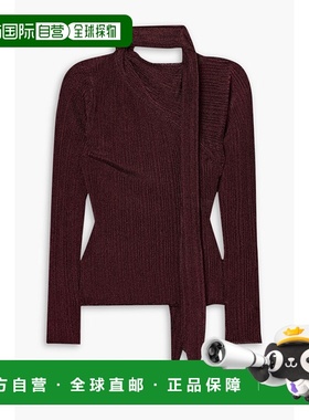 1h可退 潮奢 Rabanne 女士 Tie-detailed plisse-knit 金属感毛衣