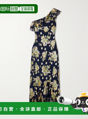 1h可退 潮奢 RIXO 女士 Leon 单肩荷叶边德沃尔天鹅绒雪纺长款连