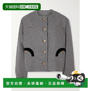 潮奢 Gliss BLAZE 女士 天鹅绒饰边千鸟格羊毛夹克 MILANO 1h可退