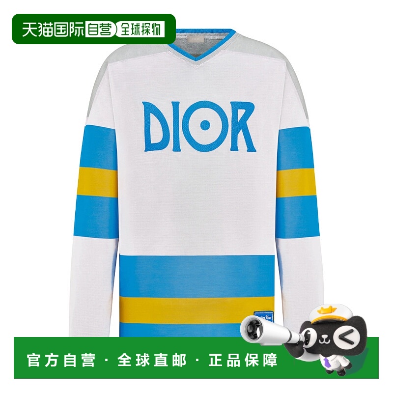 1h可退 DIOR 男士T恤 293J630A0764C085 SS2023 白色 徽标长袖T恤