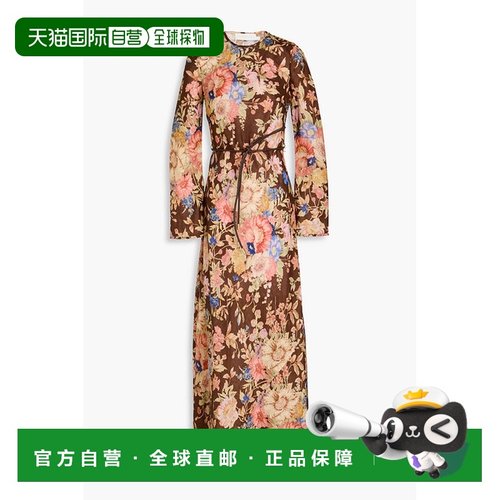 1h可退 潮奢 ZIMMERMANN 女士 印花亚麻长款连衣裙 8500DRS242CHO